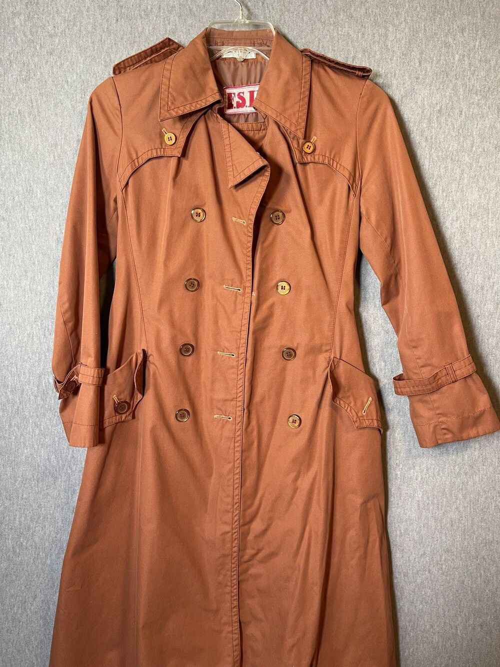 Vintage FS II Women's Rust Orange Trench Coat Jacket Size 9 Made in Malaysia
